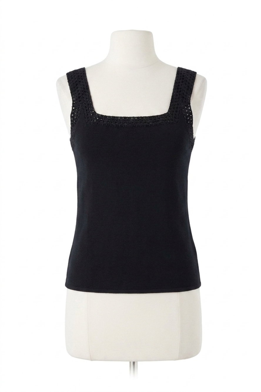 NEW CURRENT AIR betty crochet trim sweater tank in black